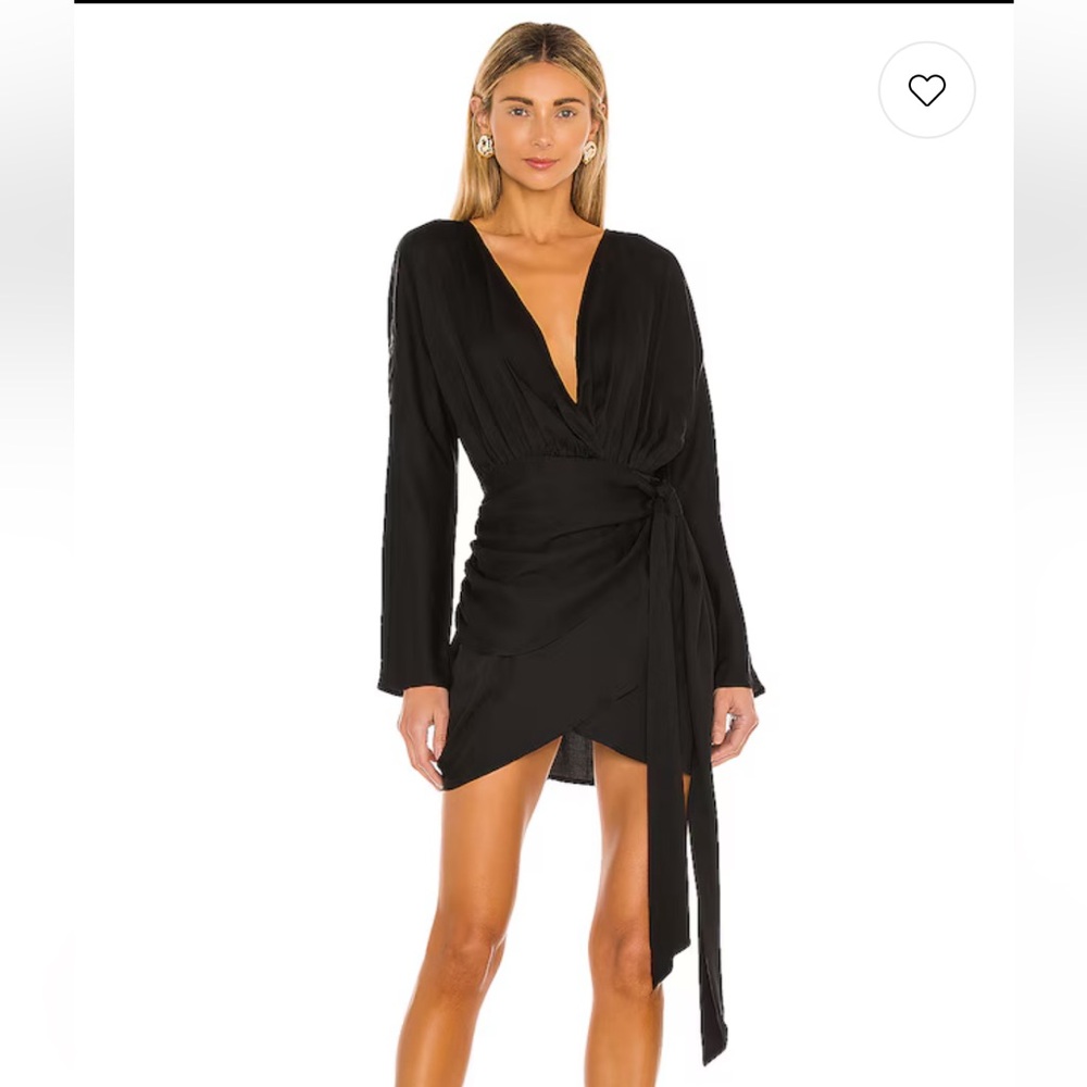 L'Academie Black Long-Sleeve Wrap Mini Dress